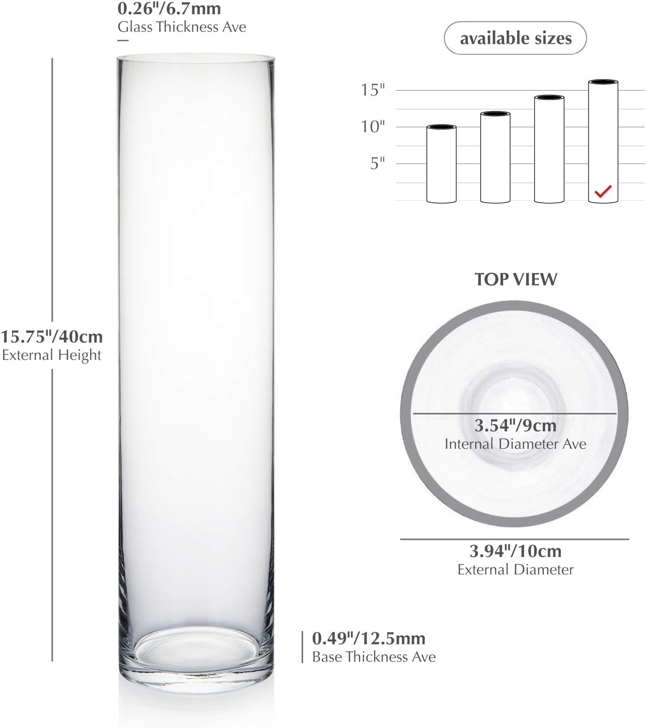 WGVI Tall Glass Cylinder Vase with Floating Candle Holder