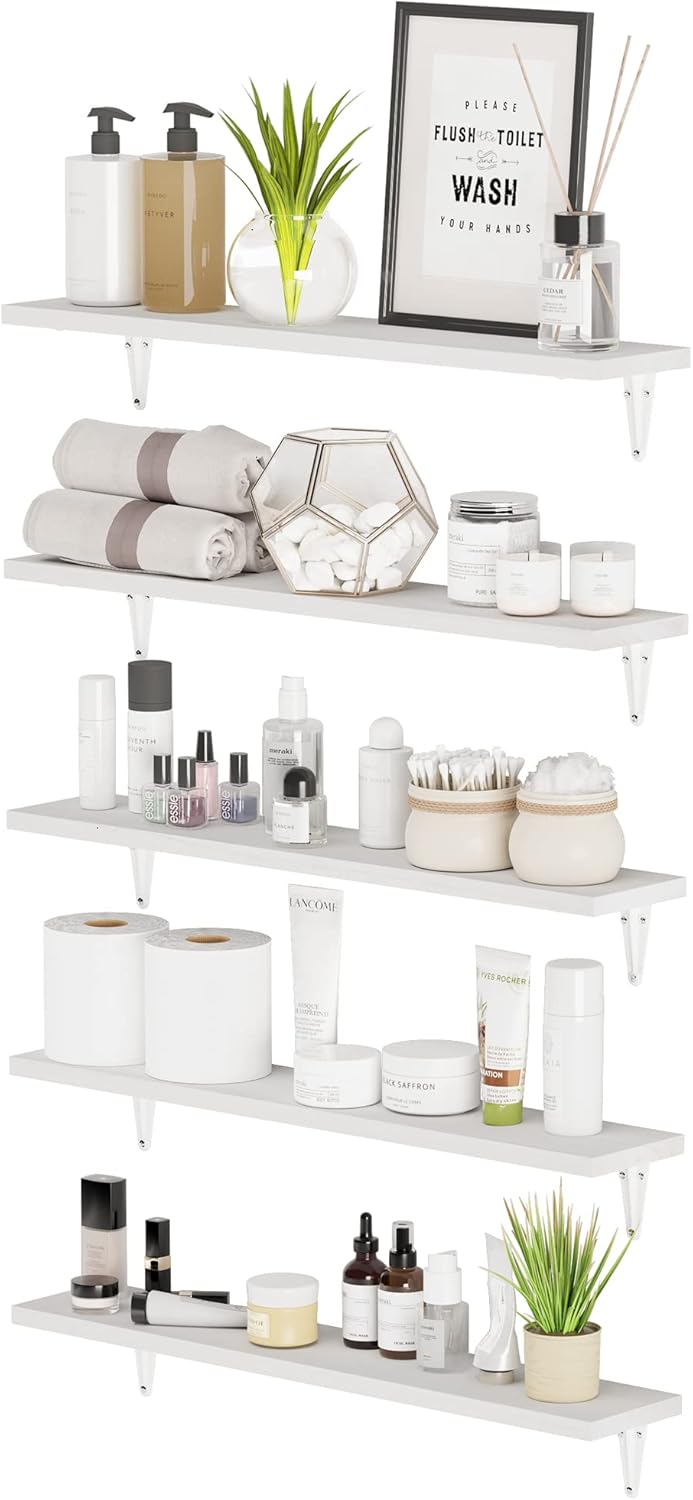 Wallniture Arras 24 Inch White Floating Shelves Set of 5