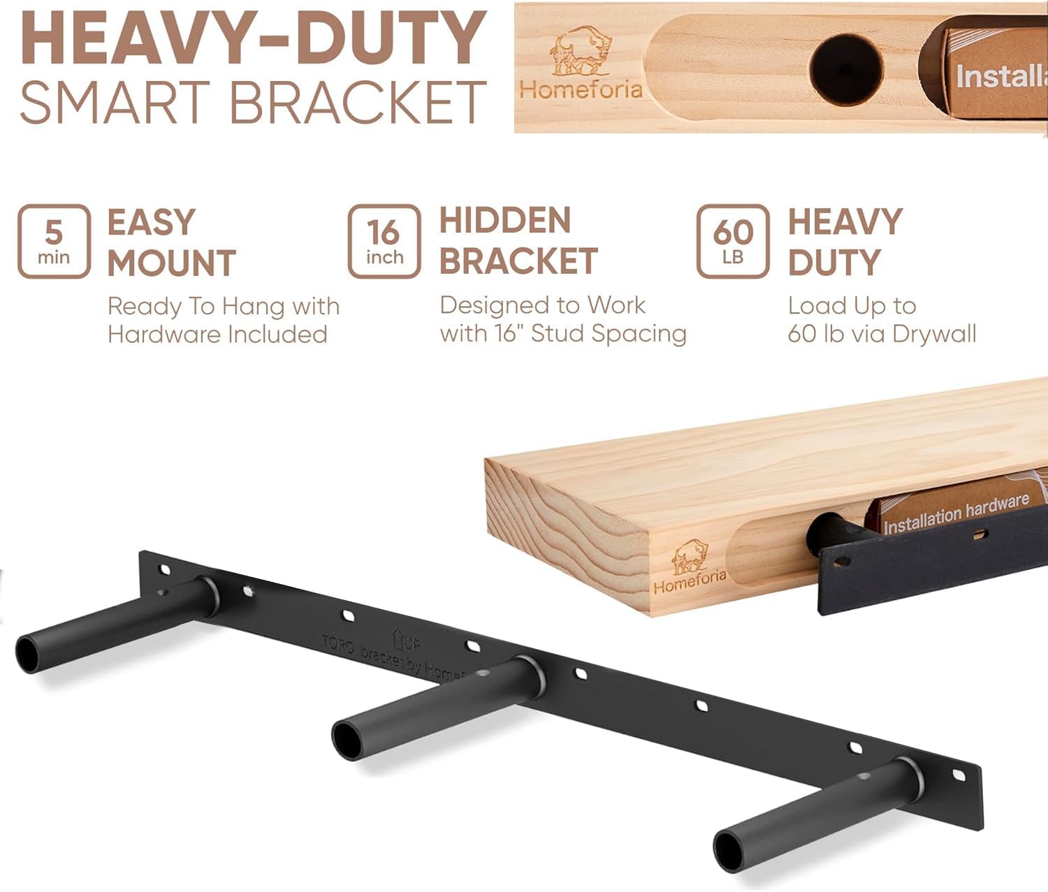 Homeforia 60 Inch Wood Floating Shelf Set of 2