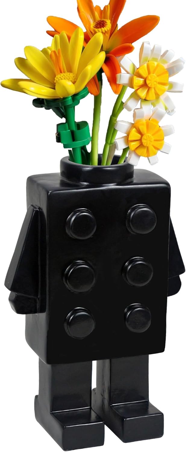 Cute Resin Building Block Vase Black Unique Decor