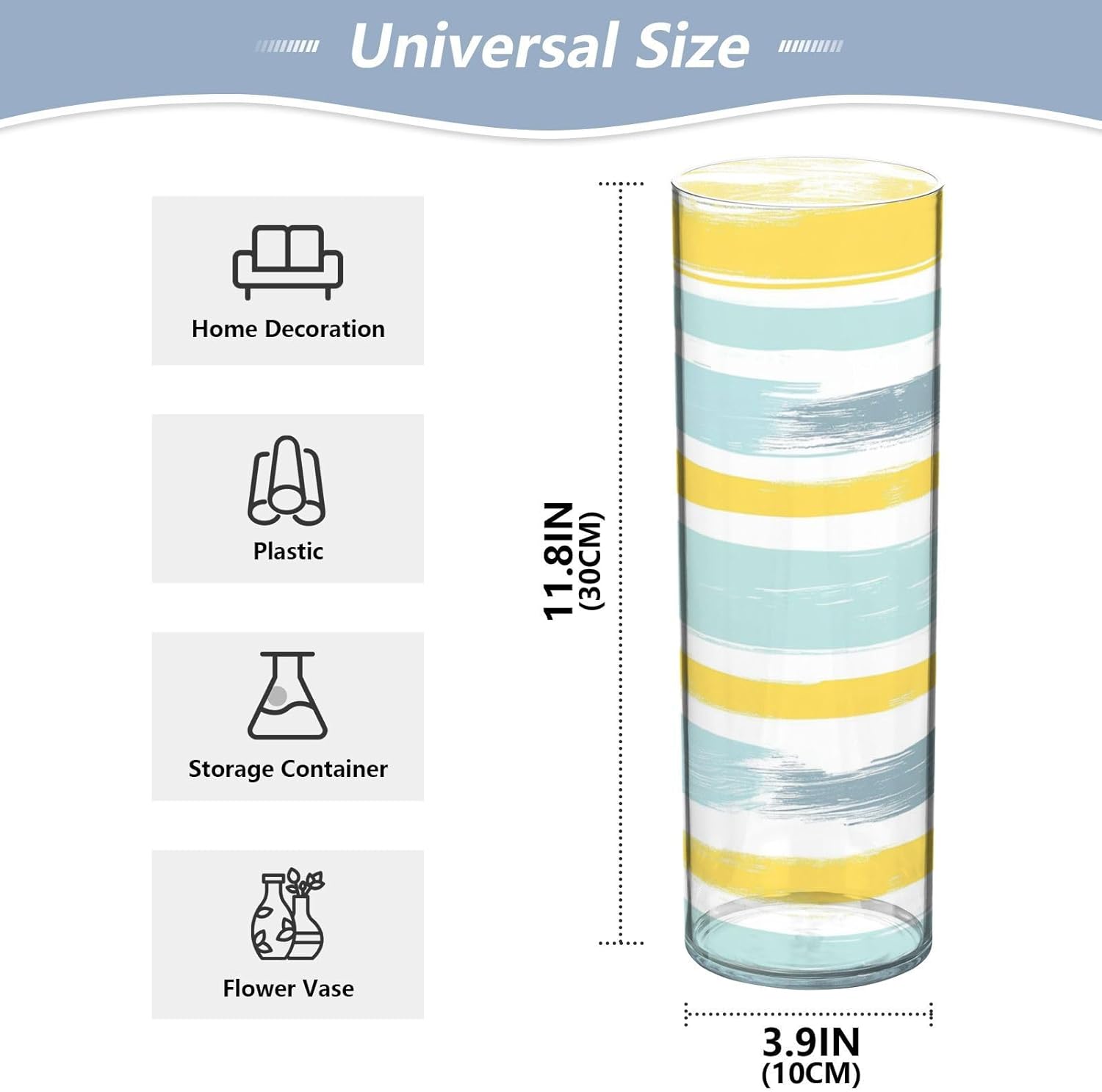 Gray Blue and Pale Yellow Stripe Plastic Flower Vase 118 x 39 Inch
