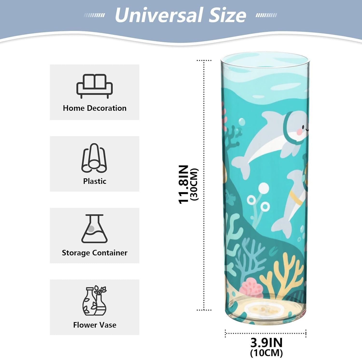 Cartoon Dolphin Diving Green Plastic Cylinder Vase 118x39 Inch Decorative