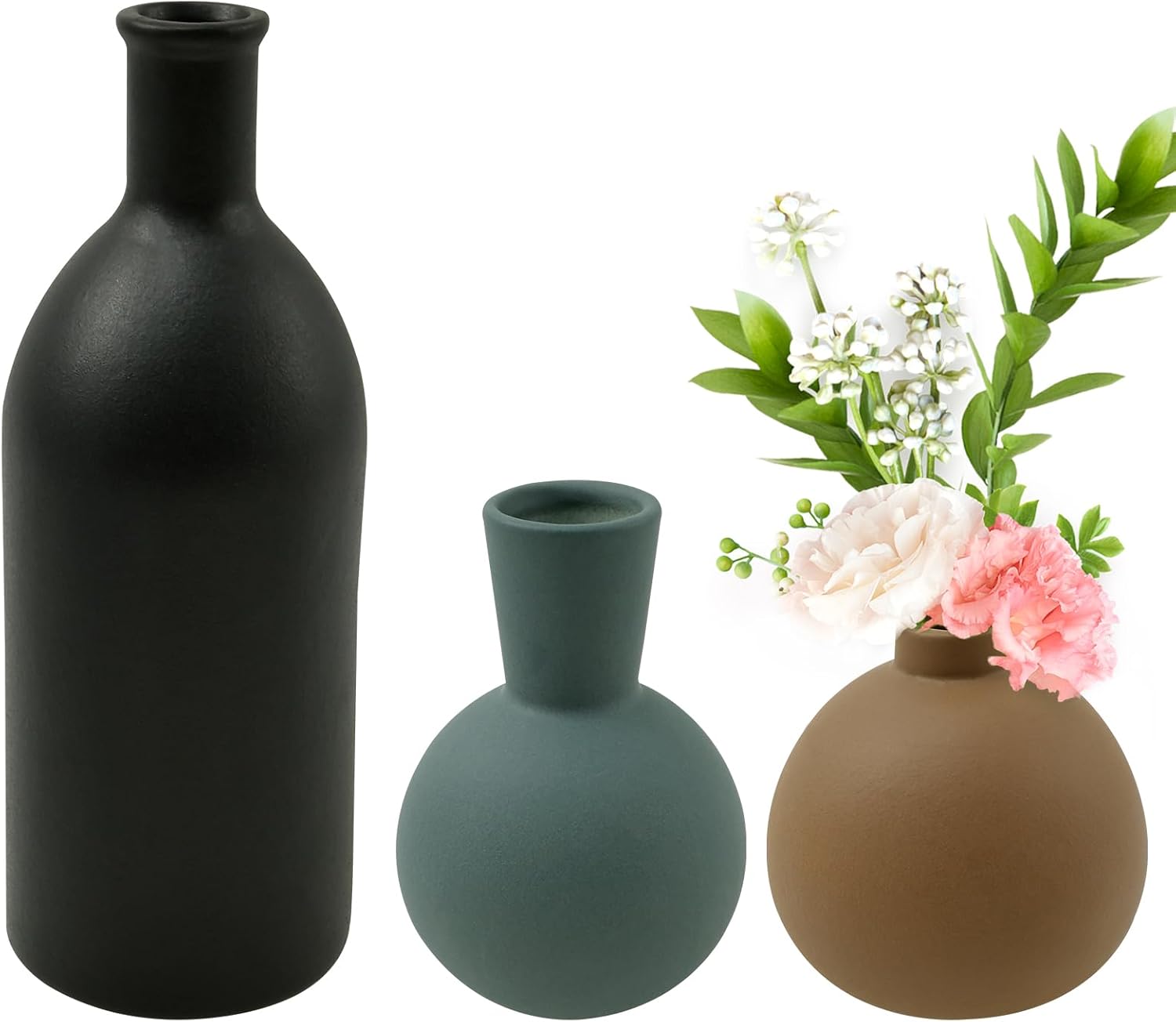 3Pcs Ceramic Flower Vase Set for Home Decor