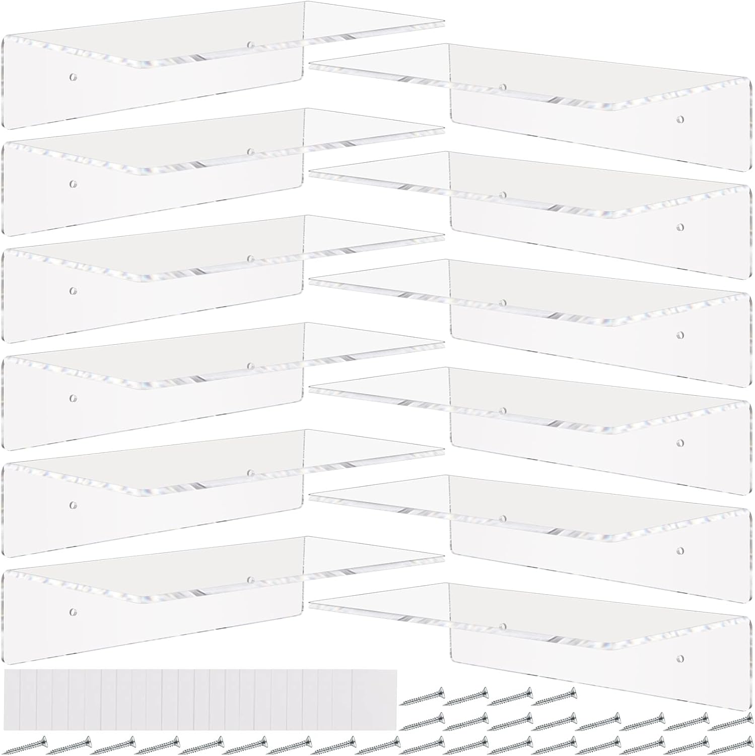 12 Pack Clear Acrylic Floating Shelves for Home Decor