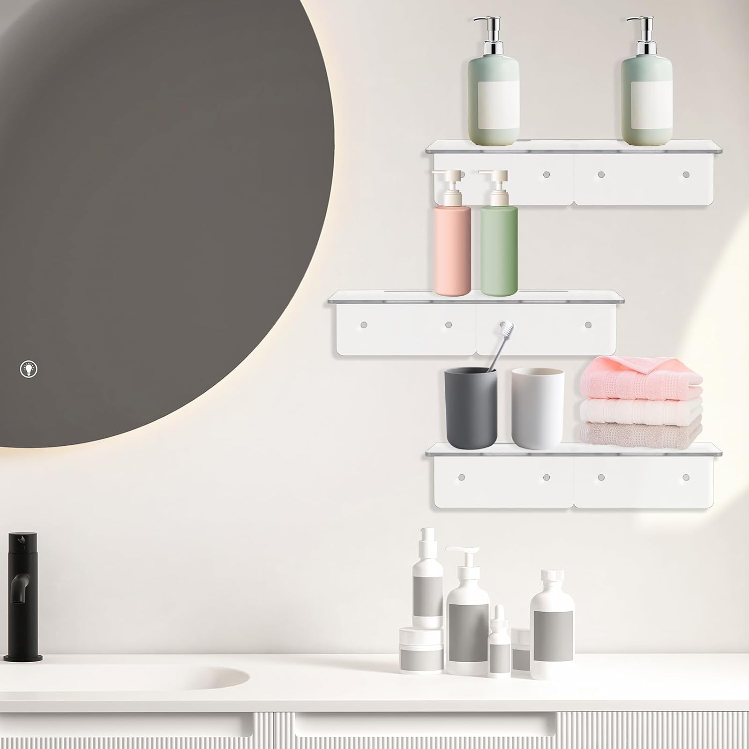 6 Pack Mini Acrylic Floating Shelves for Wall