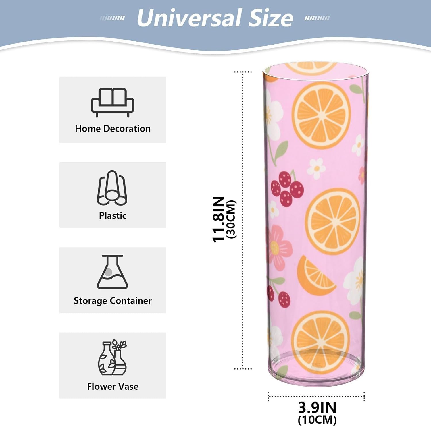 Berry Orange Pear Floral Texture Pink Plastic Cylinder Vase
