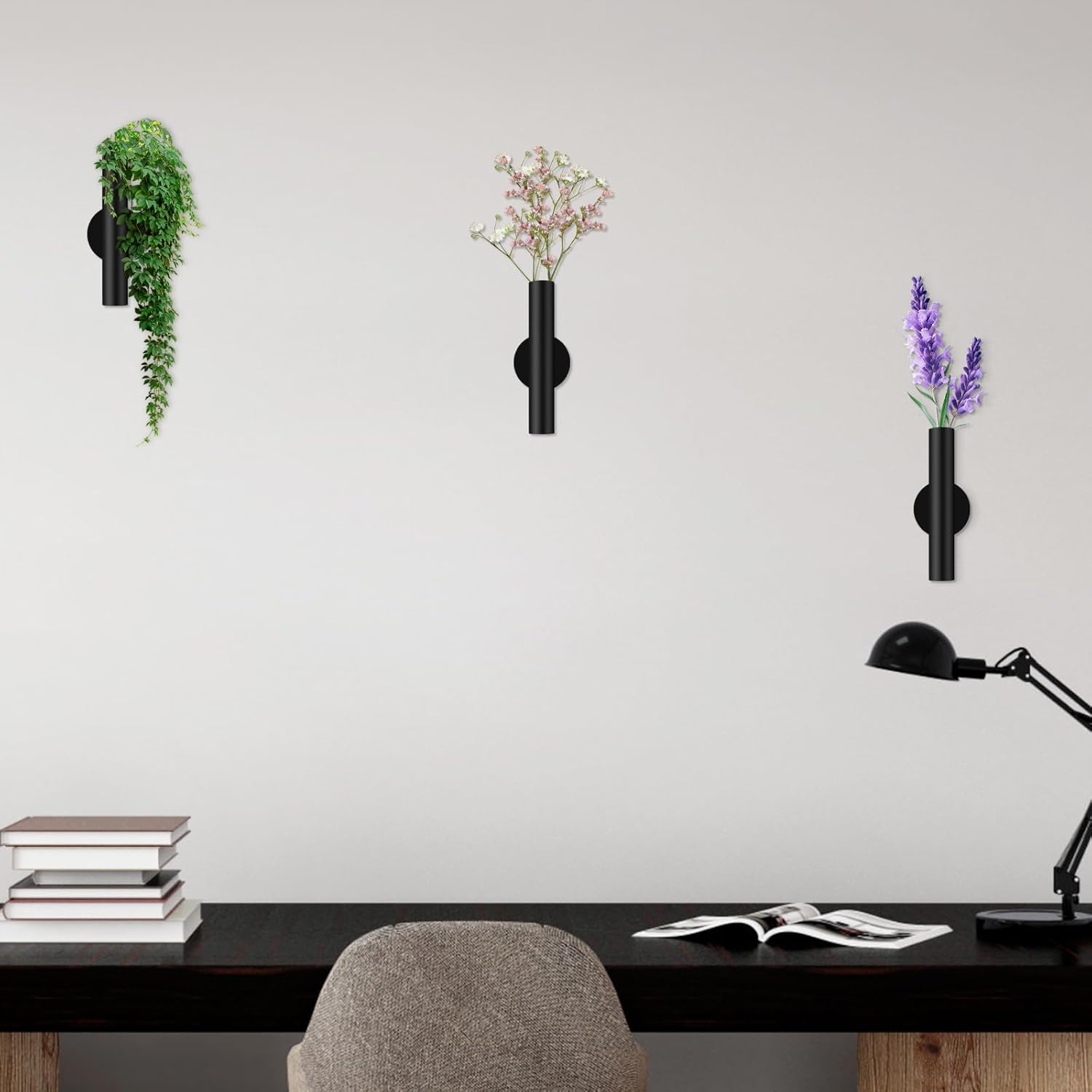 3 Pcs Black Metal Wall Mounted Vases for Decor