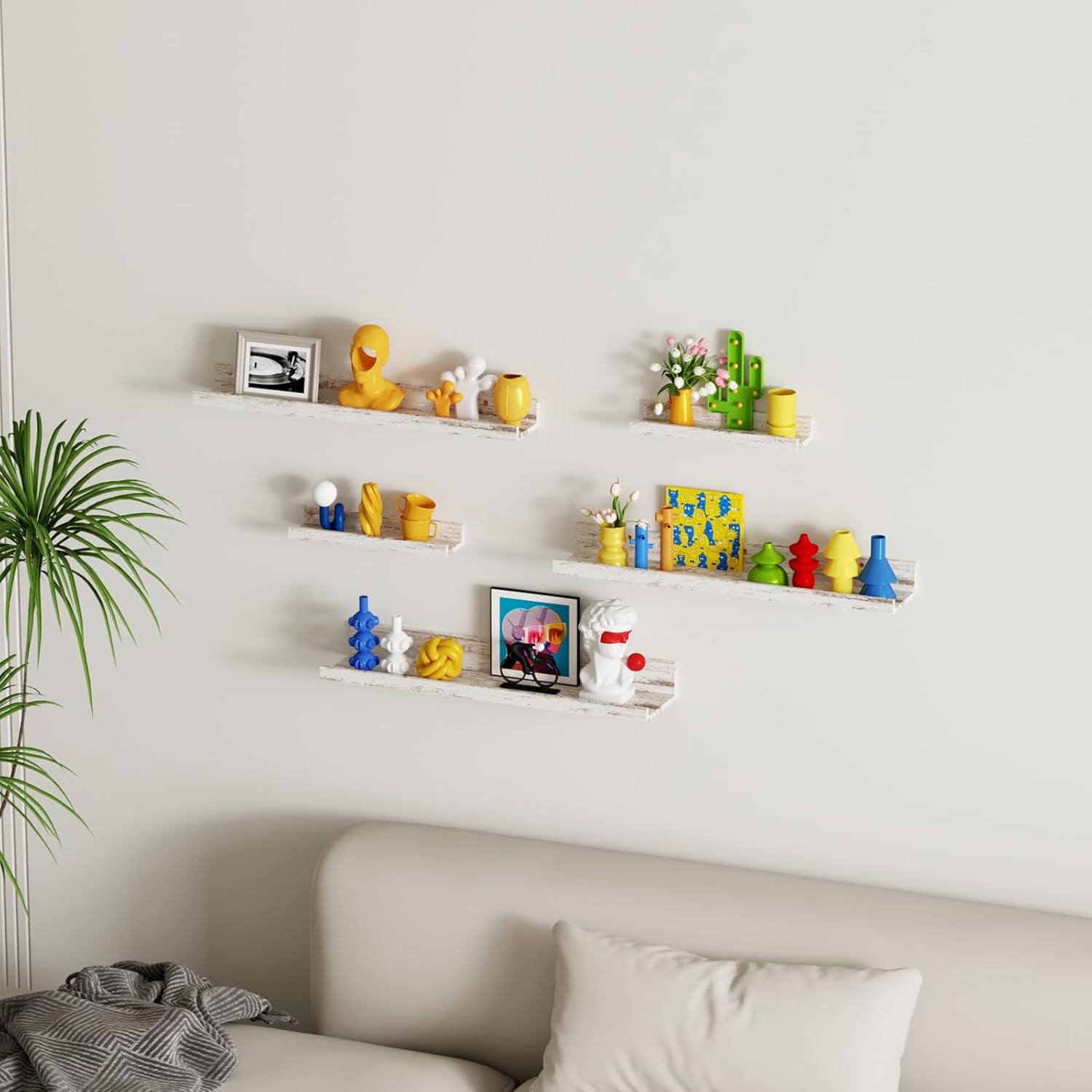 Lyeasw Set of 5 Rustic White Floating Shelves 24 Inch Long
