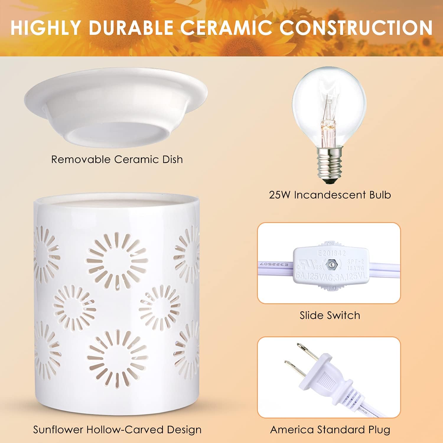 SALKING Ceramic Wax Melt Warmer with Edison Bulbs