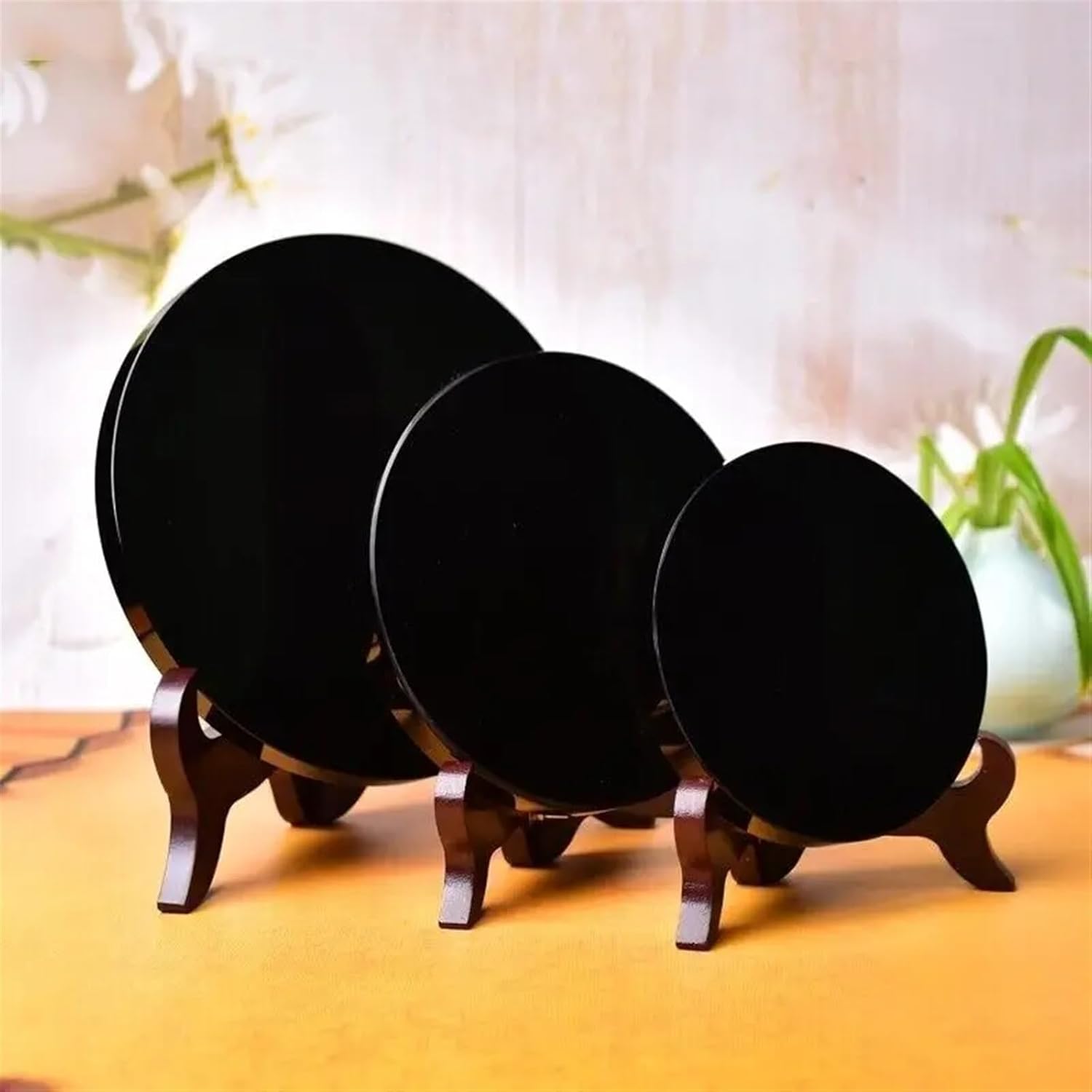 AtkitS Natural Black Obsidian Stone Scouring Mirror 18cm
