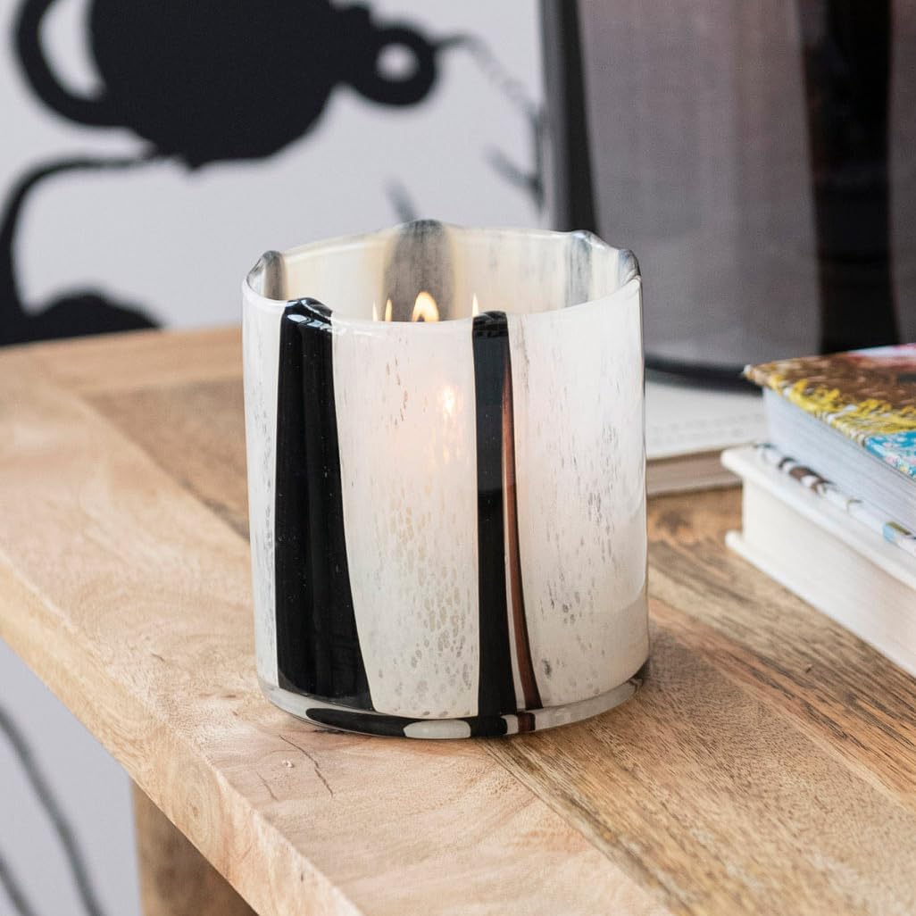 Bloomingville Round Glass Candle Holder with Stripes