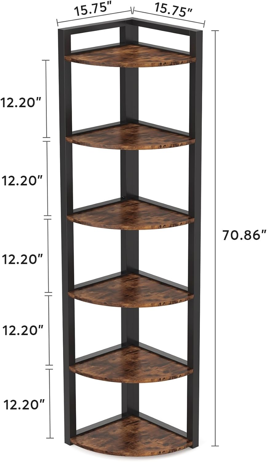 Little Tree 6-Tier Corner Shelf Industrial Bookshelf