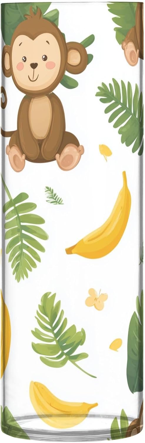 Monkeys and Bananas Tropical Leaves Clear Plastic Cylinder Vase 118 Inch Tall