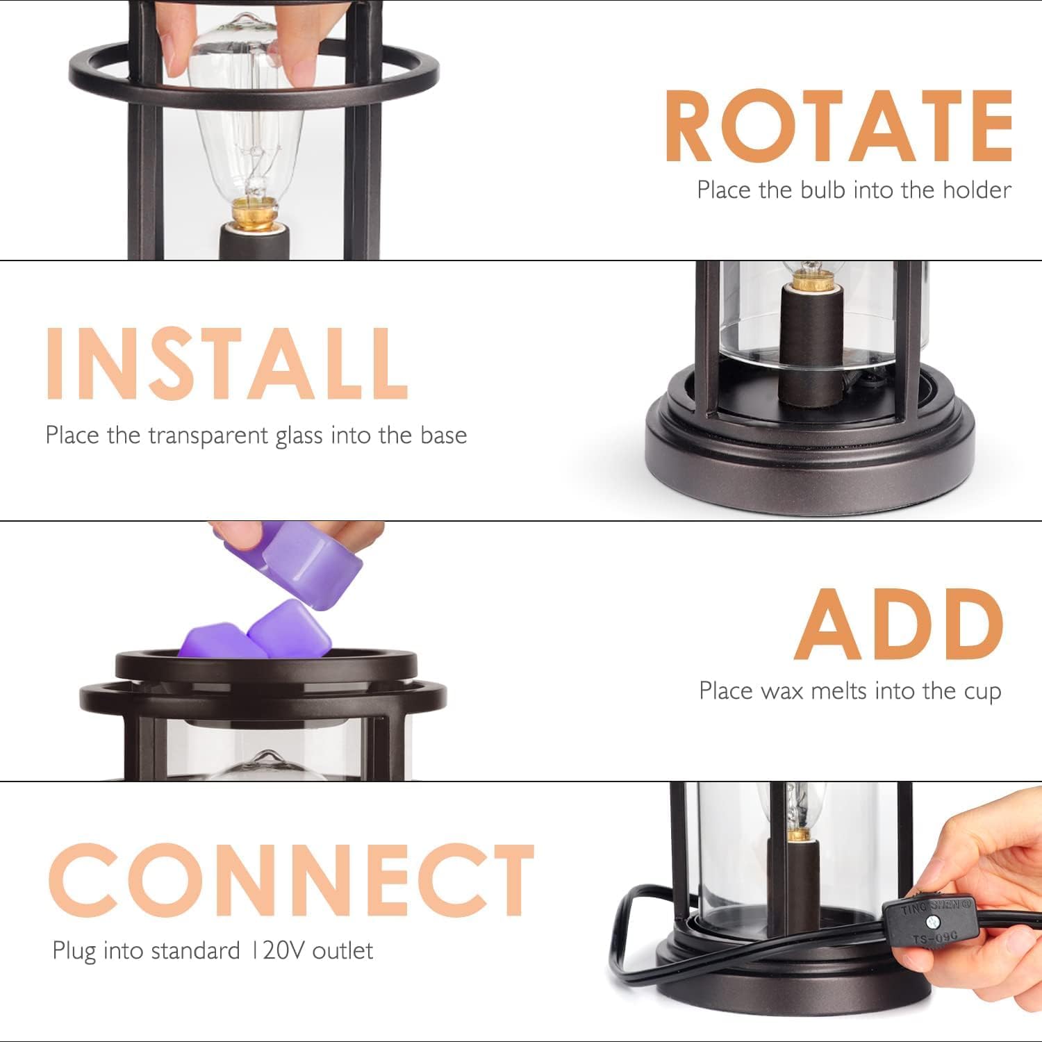 SALKING Electric Wax Warmer with 2 Edison Bulbs
