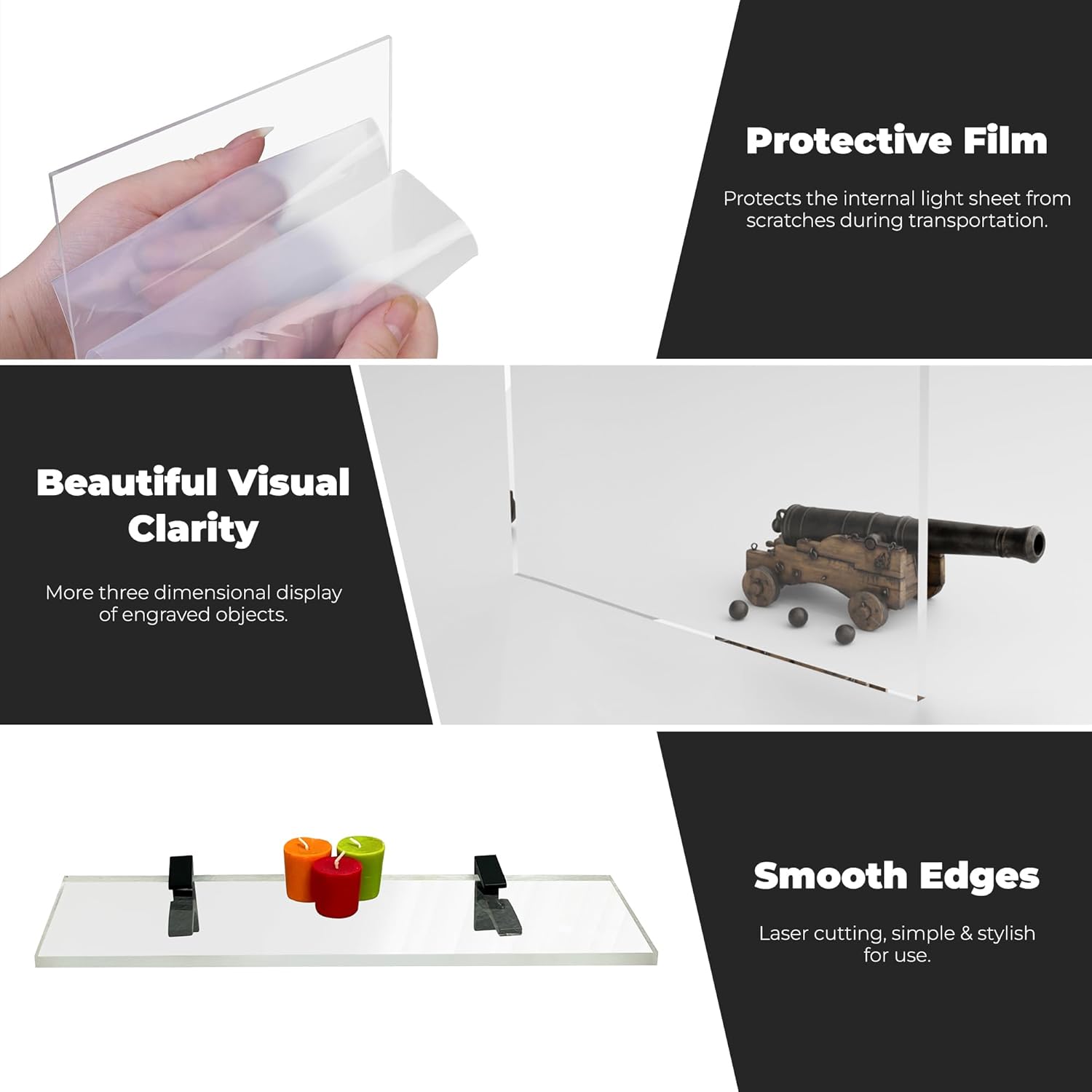 Clear Acrylic Floating Shelf 6x18 with Brass Brackets