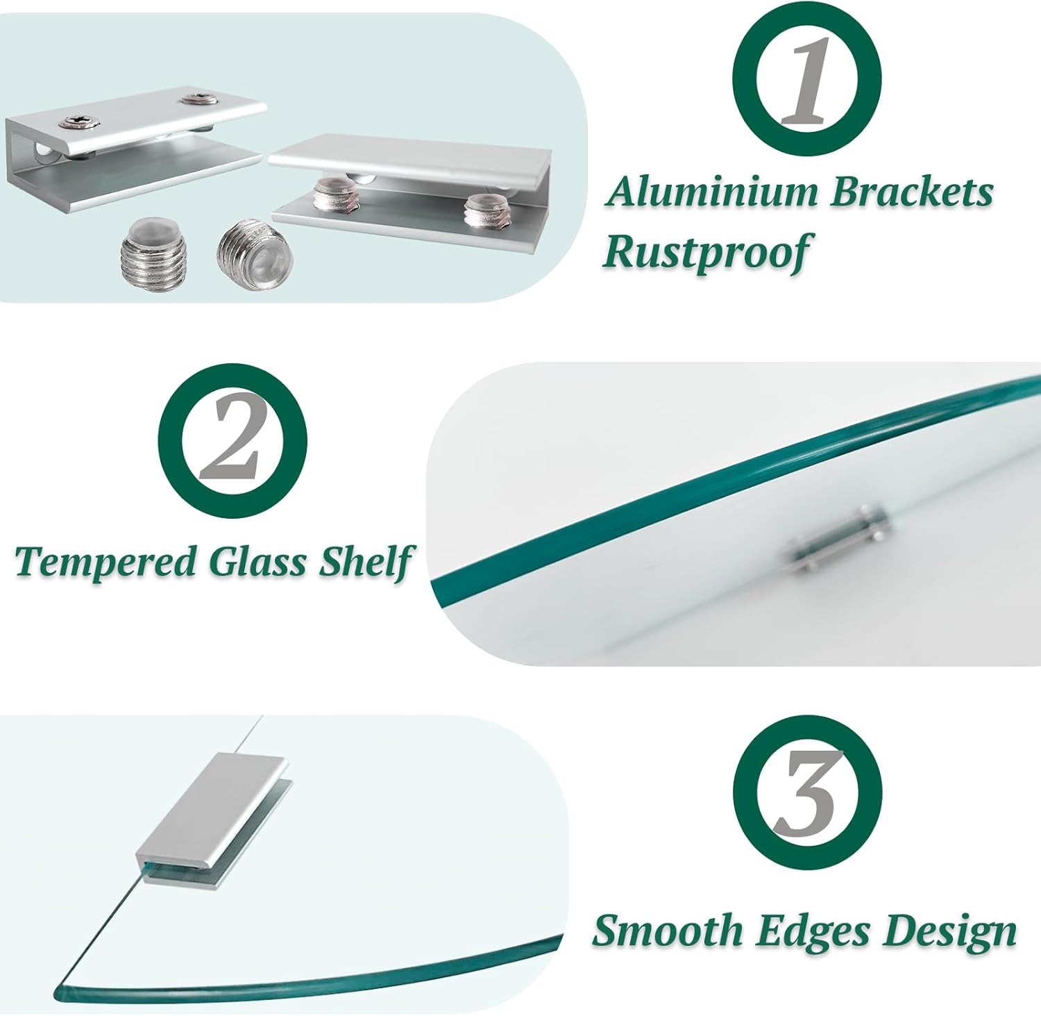 2-Pack Glass Corner Shower Shelves with Aluminum Brackets