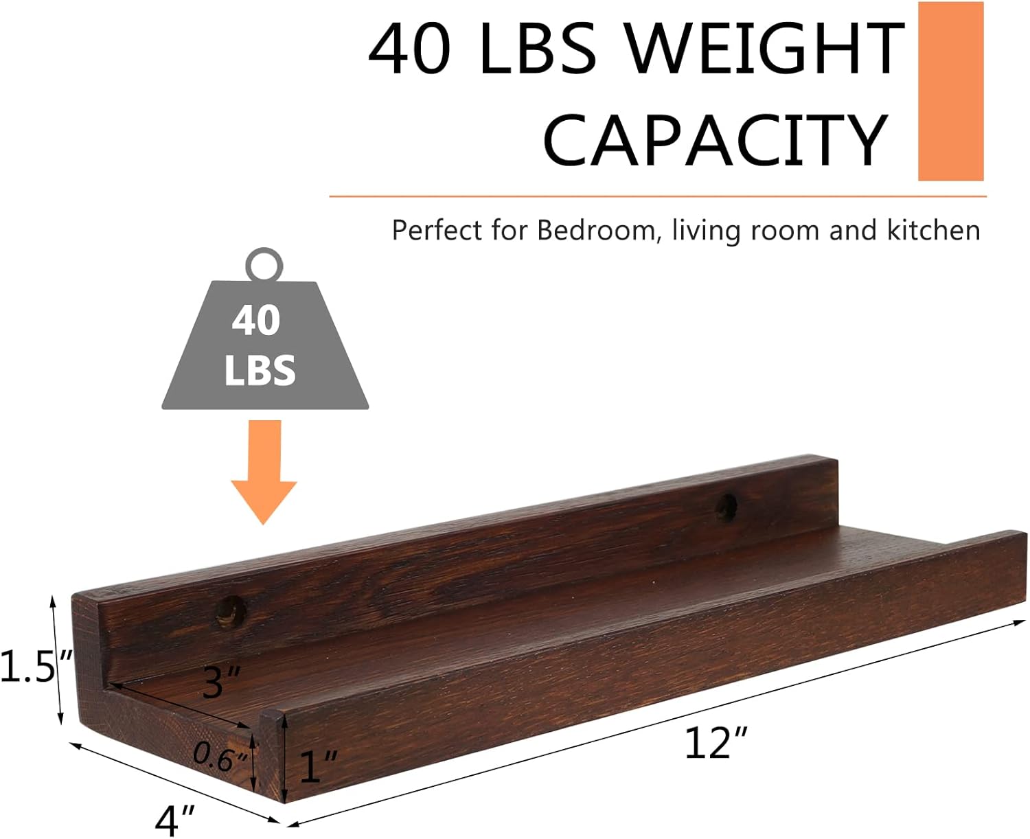 Recogwood 12 Inch Floating Shelves Set of 2 Rustic Wood Design