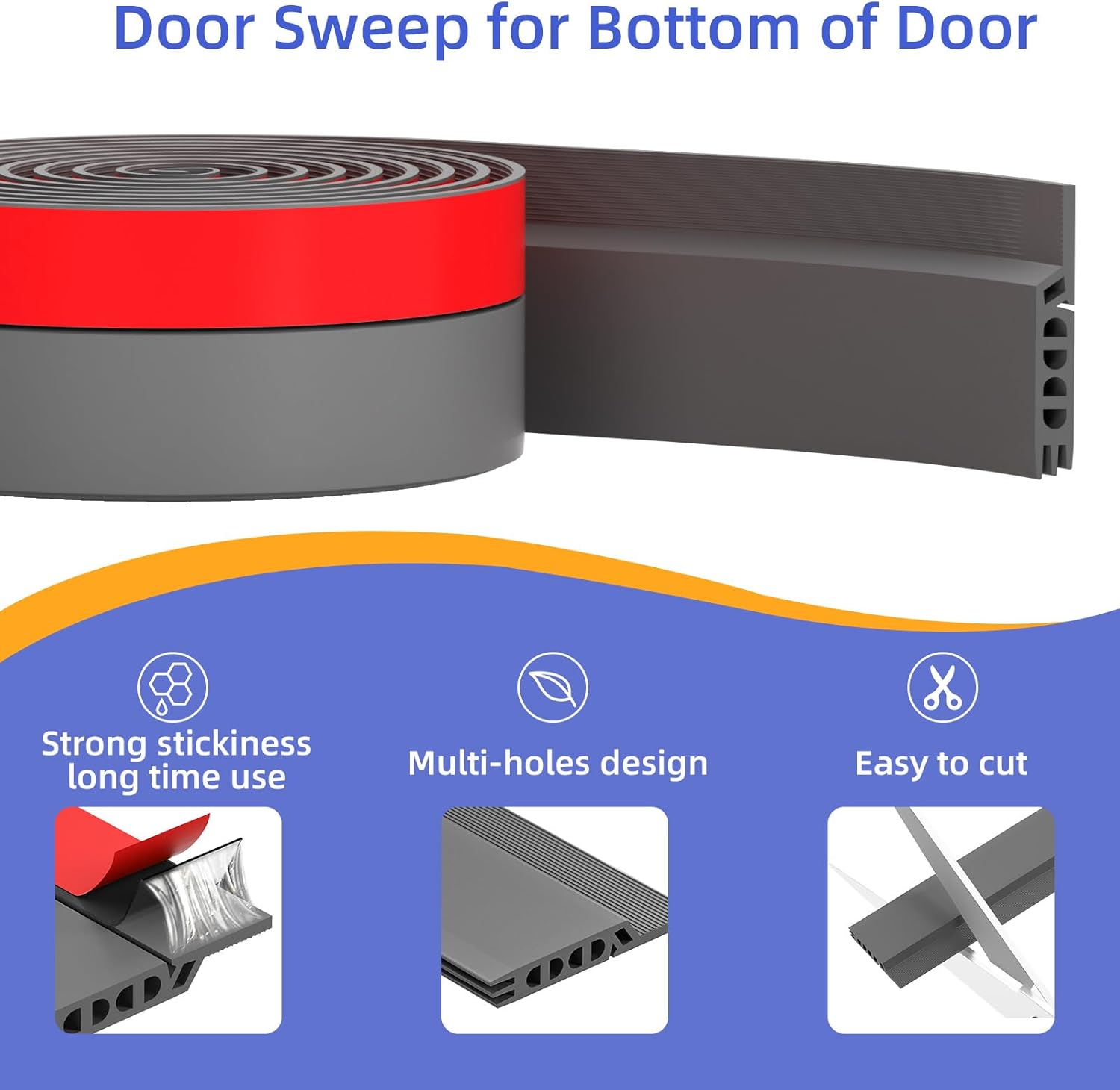 Door Draft Stopper with Adjustable Silicone Seal 39 Inch Grey