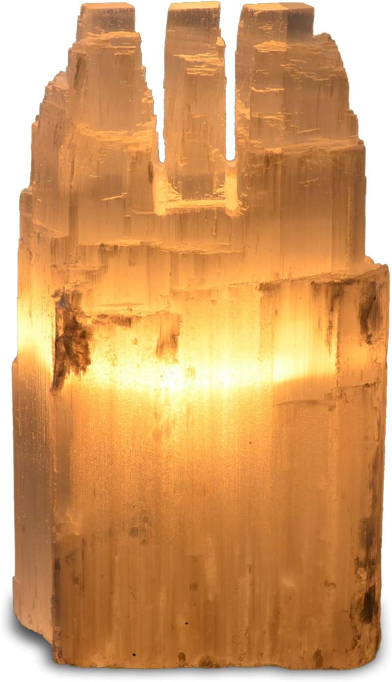2 Pieces Natural White Selenite Triple Skyscraper Lamp with Dimmer Switch and Bulb