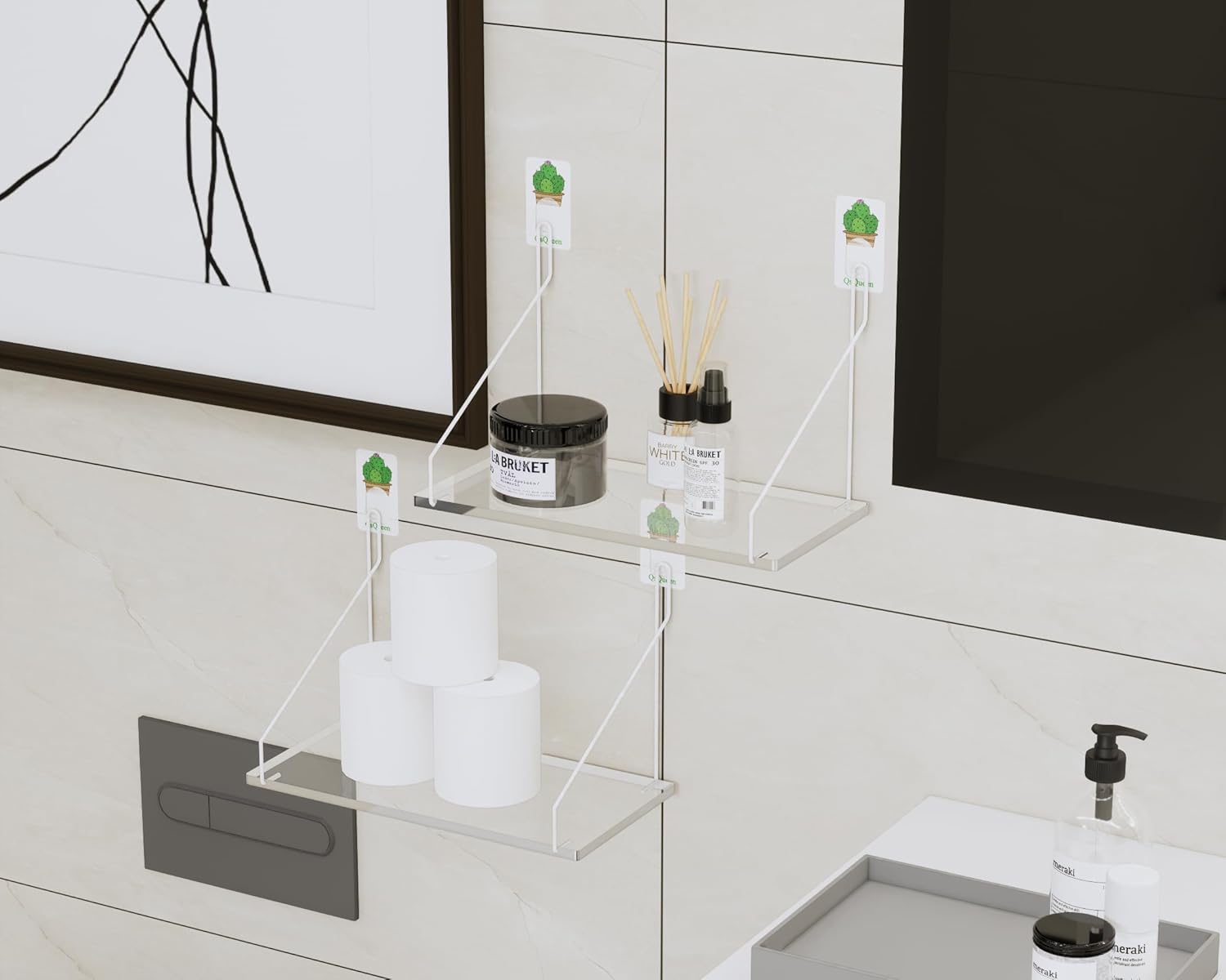 Clear Acrylic Floating Shelves No Drilling Needed Set of 2