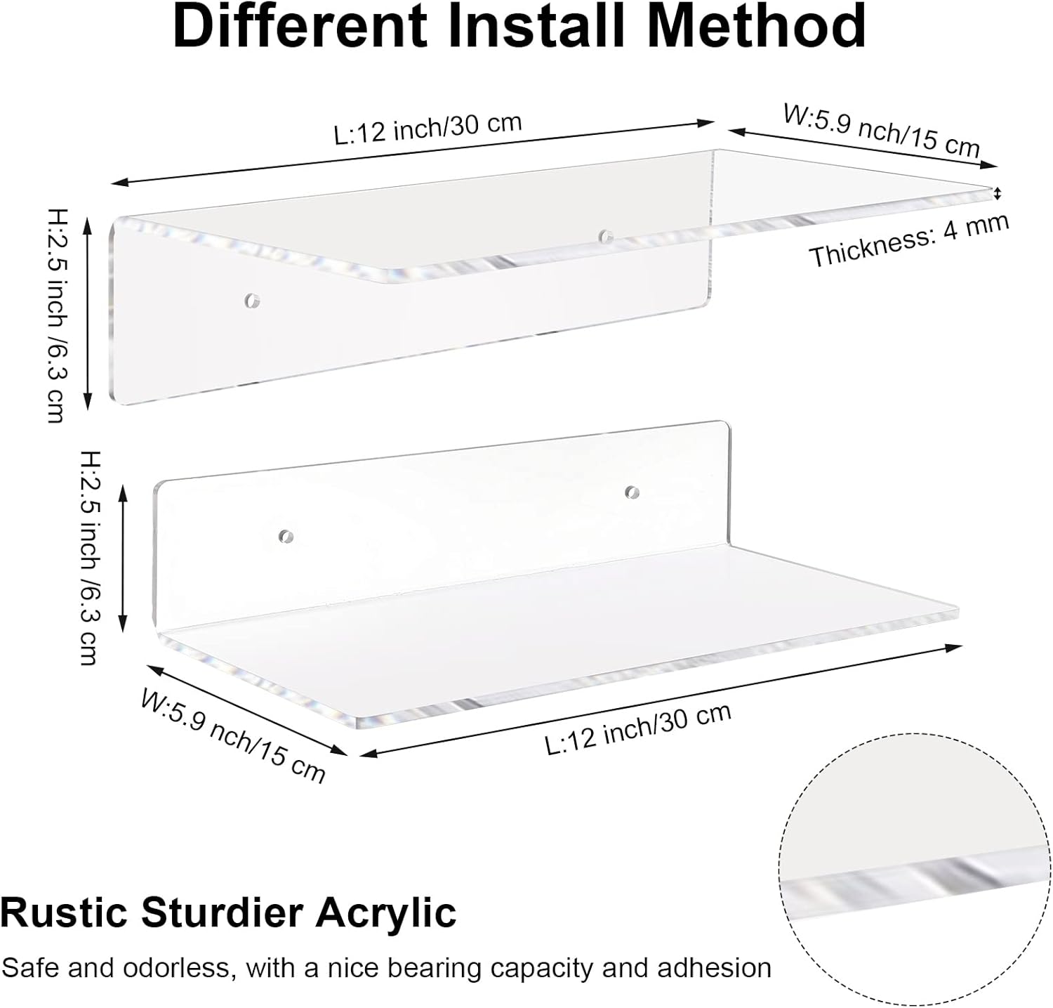 12 Pack Clear Acrylic Floating Shelves for Home Decor