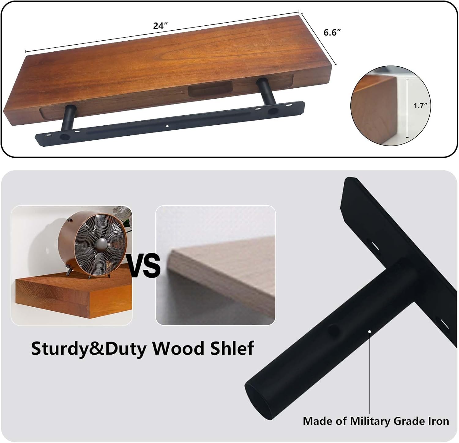 24 Inch Floating Shelves Set of 2 Honey Oak