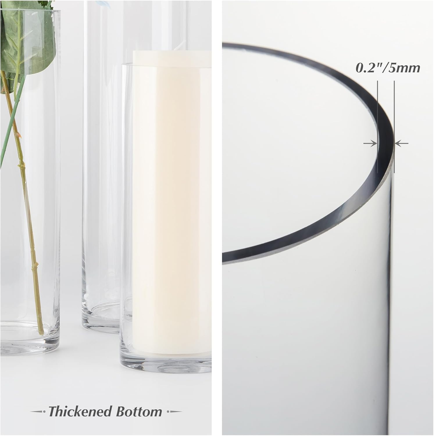 WGVI Thick Weighted Glass Cylinder Vases 6 Pcs