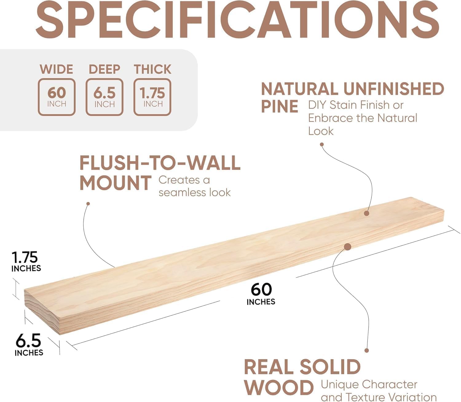 Homeforia 60 Inch Wood Floating Shelf Set of 2