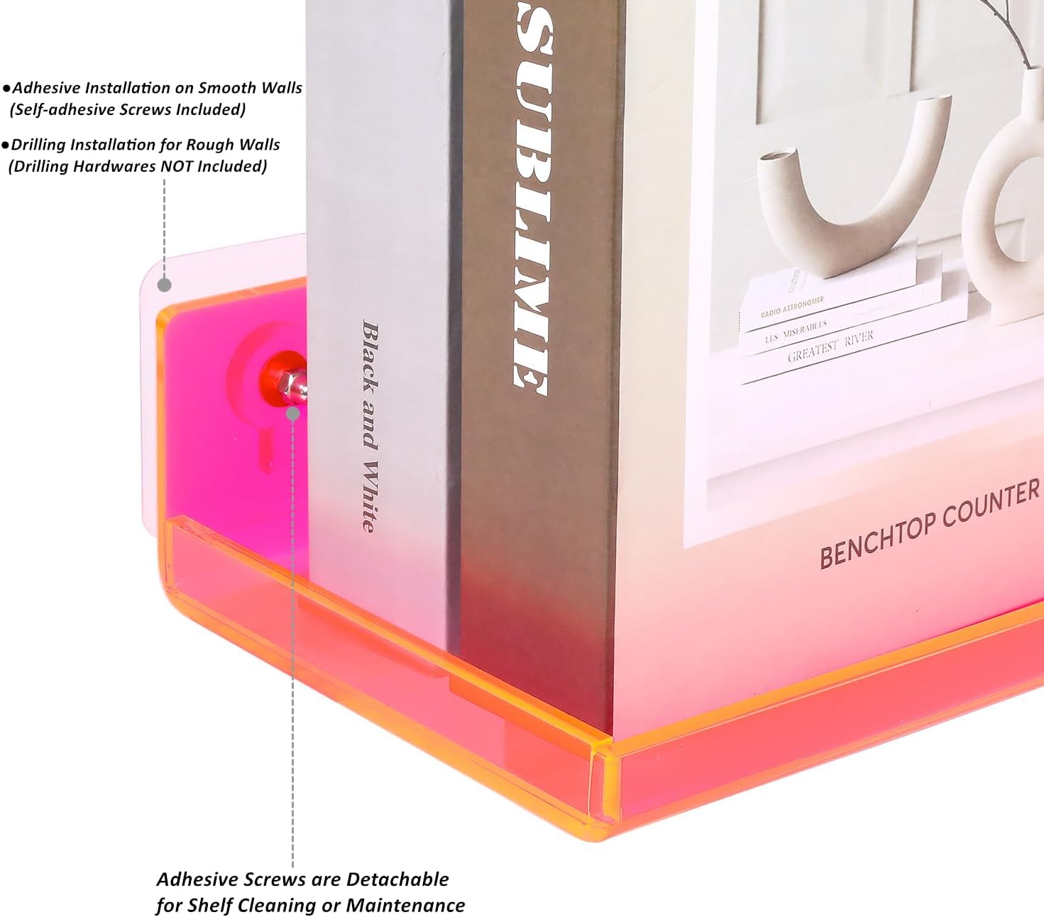 Neon Pink Floating Shelves Pack of 2