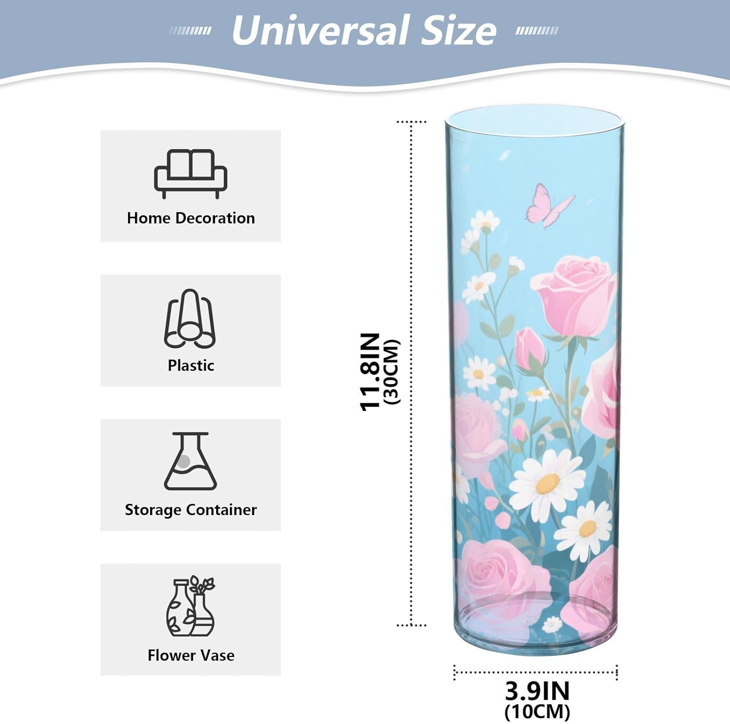 Pink Rose Flowers and Butterflies Plastic Hurricane Candle Holder