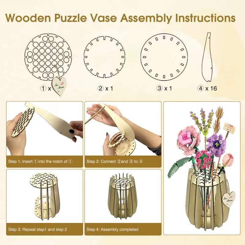 Coty ni LEGO Flower Vase Kit Wooden Display Stand