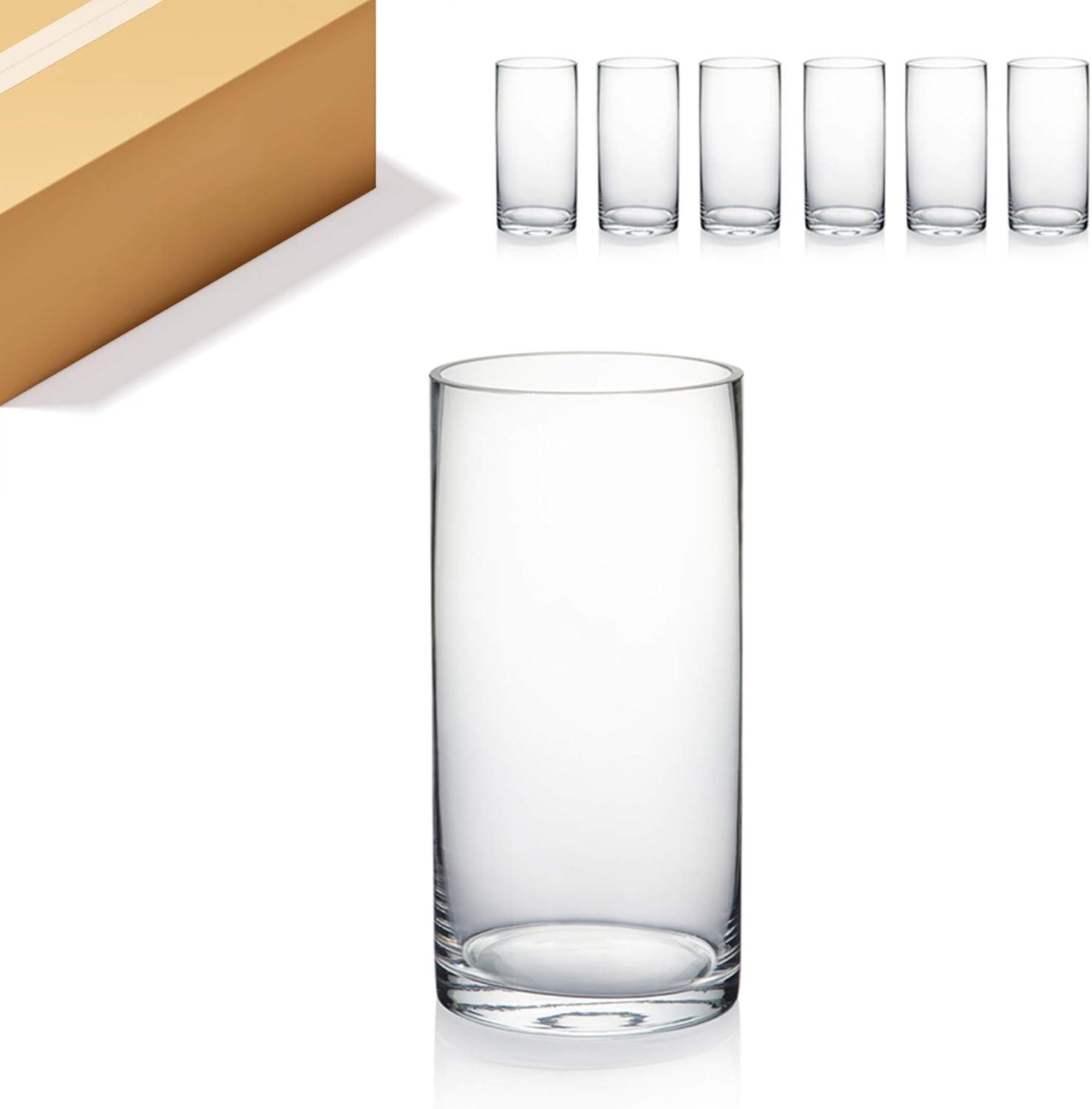 WGVI Thick Weighted Glass Cylinder Vases 6 Pcs