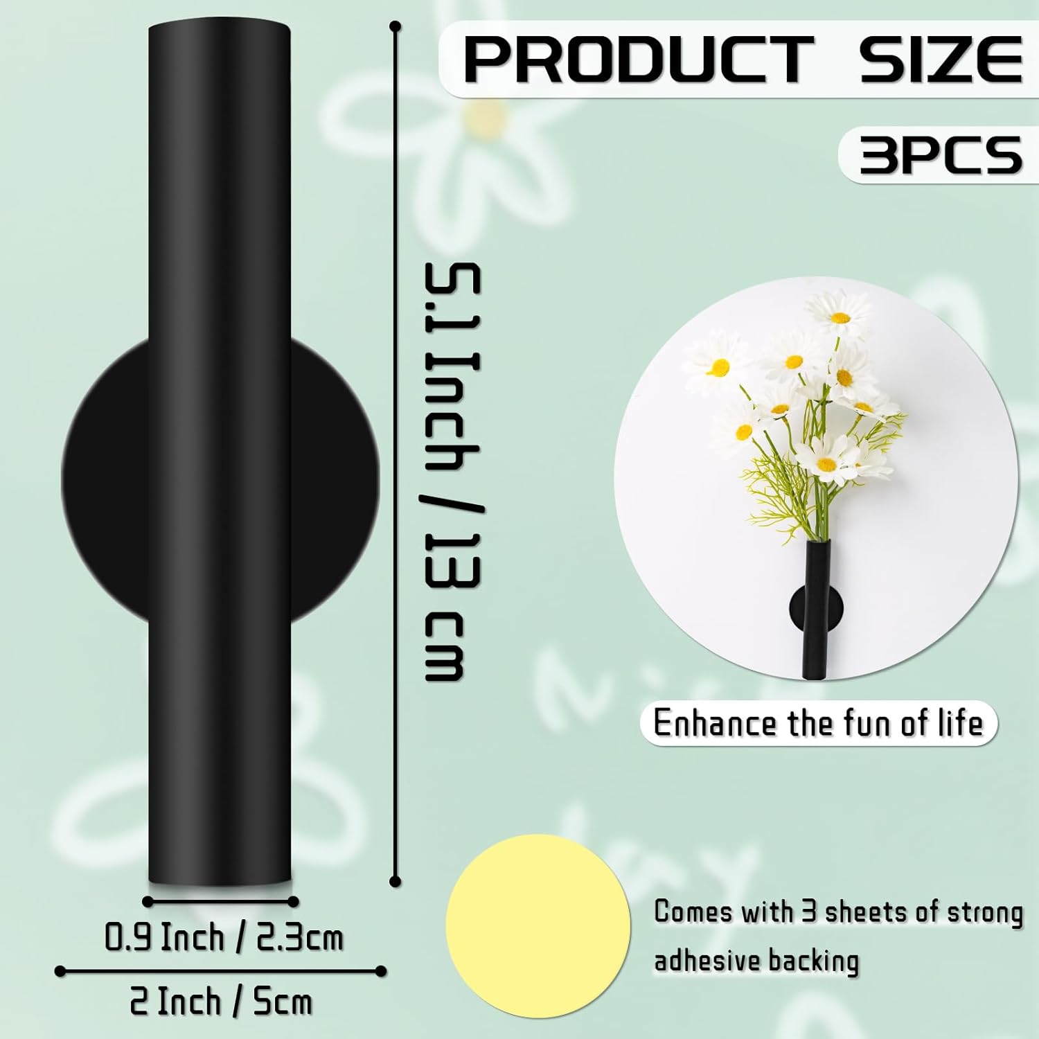 3 Pcs Black Metal Wall Mounted Vases for Decor