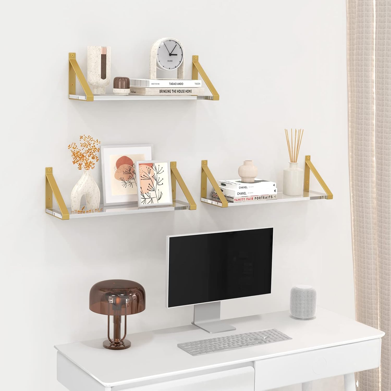 Gold Floating Shelves Set of 3 Clear Shelves 15in