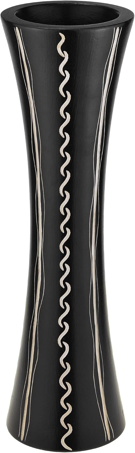AeraVida Hand-Carved Water Ripple Black Mango Wood Table Vase