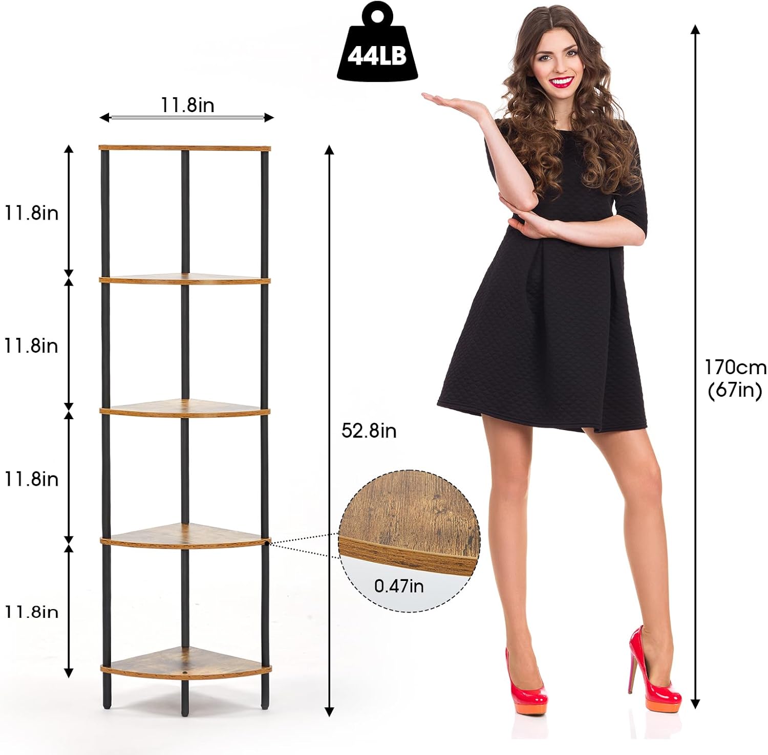 5-Tier Corner Bookshelf with LED Light Strips