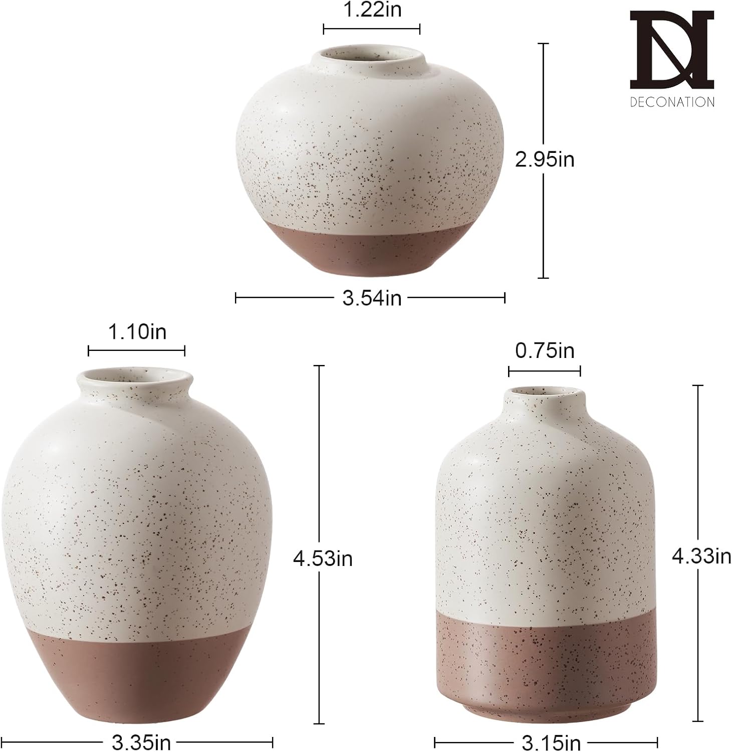 Ceramic Vase Set of 3 Rustic Farmhouse Decor