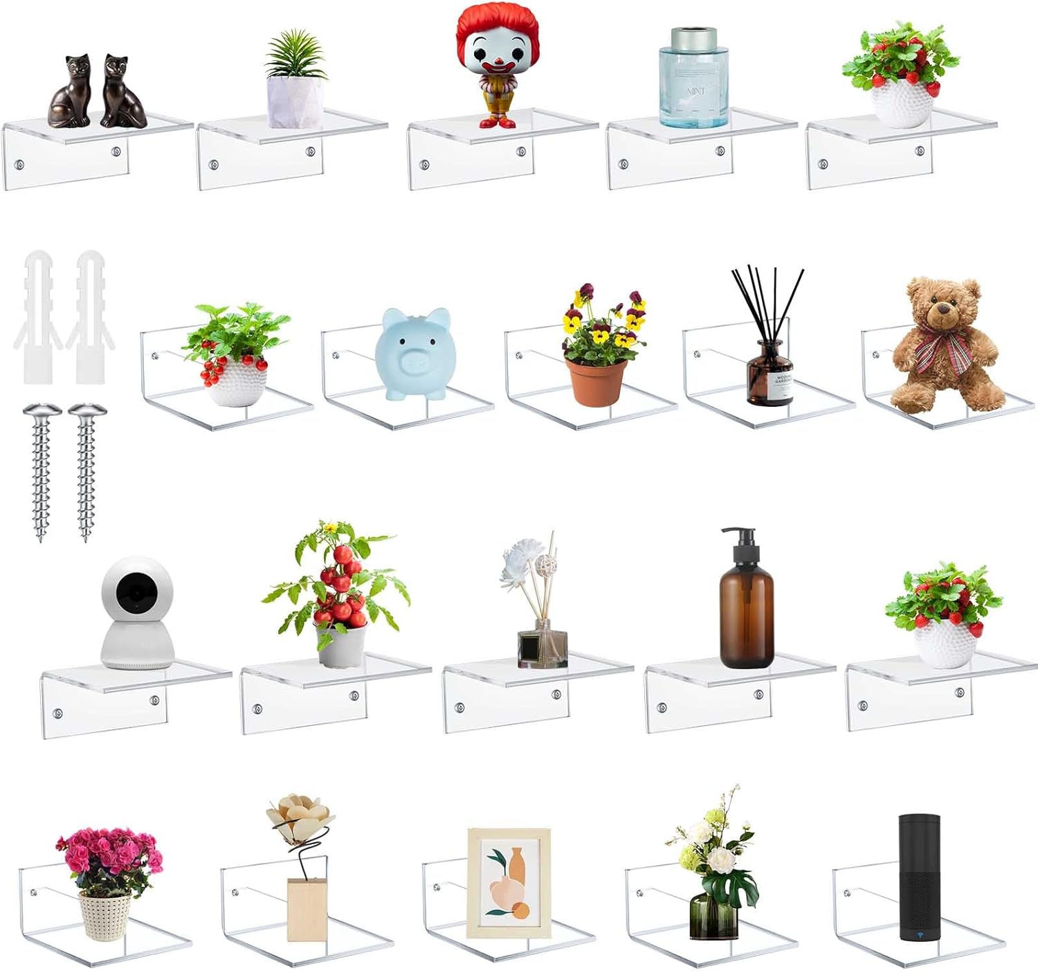 Juexica Small Acrylic Floating Wall Shelves for Home Decor