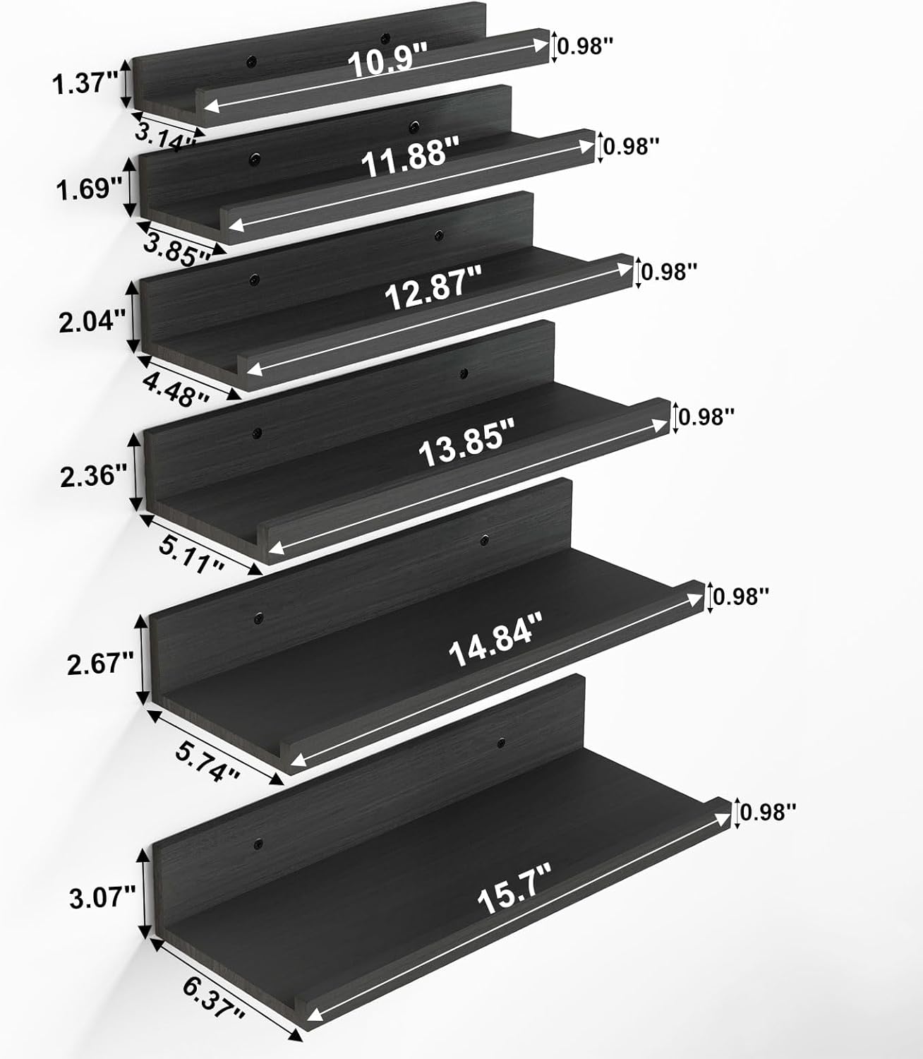 Fixwal Floating Shelves 6 Pack Black Modern Design