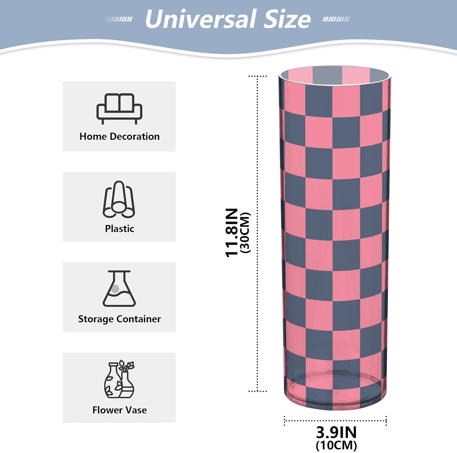 Black and Peach Checkerboard Plastic Hurricane Candle Holder 118 x 39 Inch