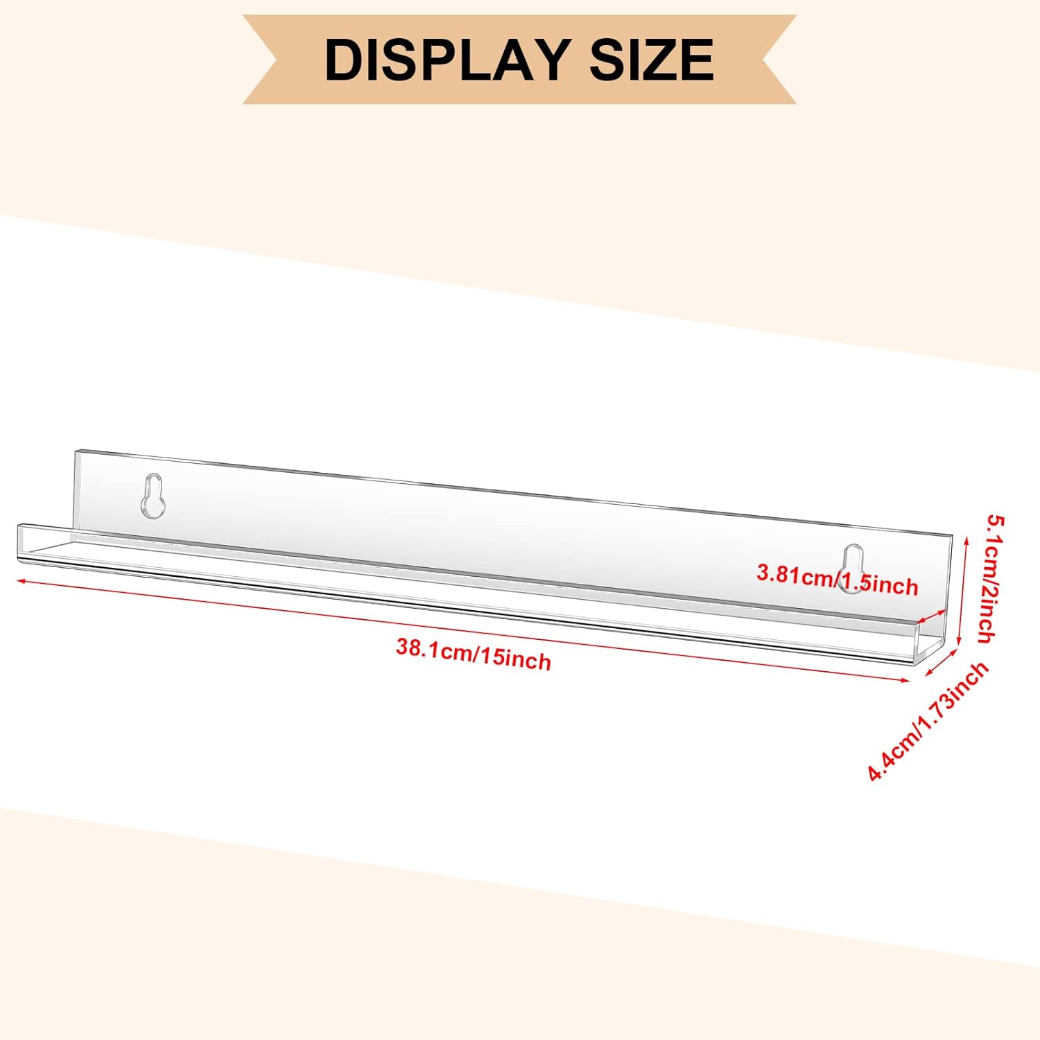 Jetec 24 Pcs Clear Floating Acrylic Shelves for Home Organization