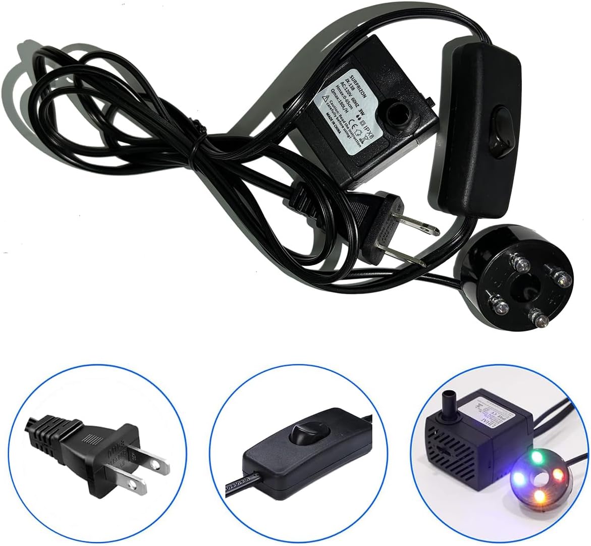 Mini Fountain Pump with LED Lights and Switch