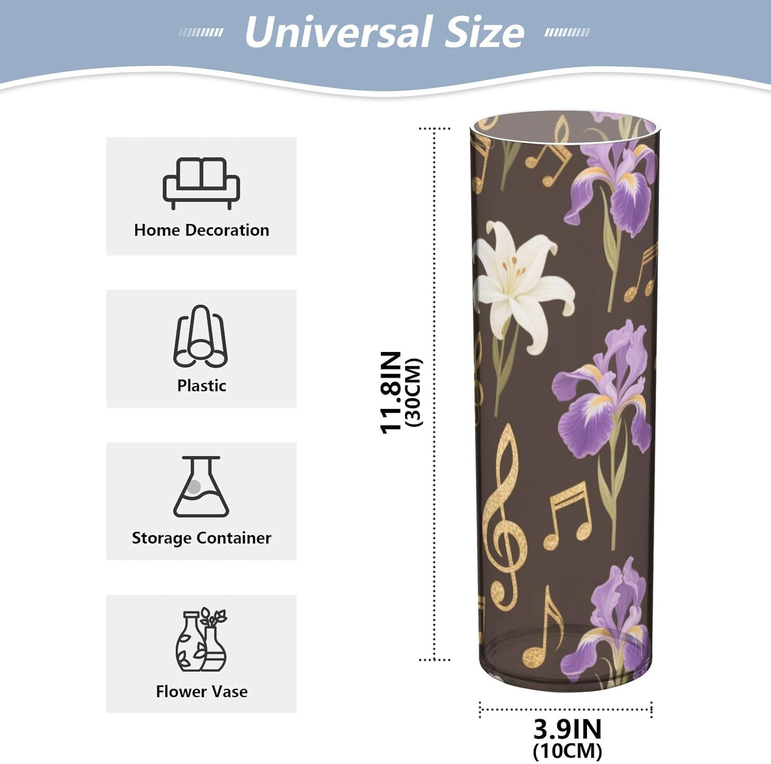 Flowers Music Pattern Clear Plastic Vase 118 x 39 Inch
