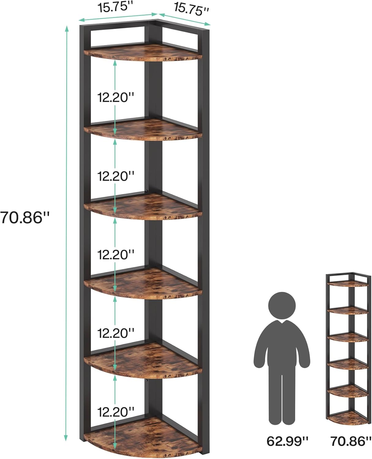 Tribesigns Corner Shelf with 6 Tiers and Metal Frame