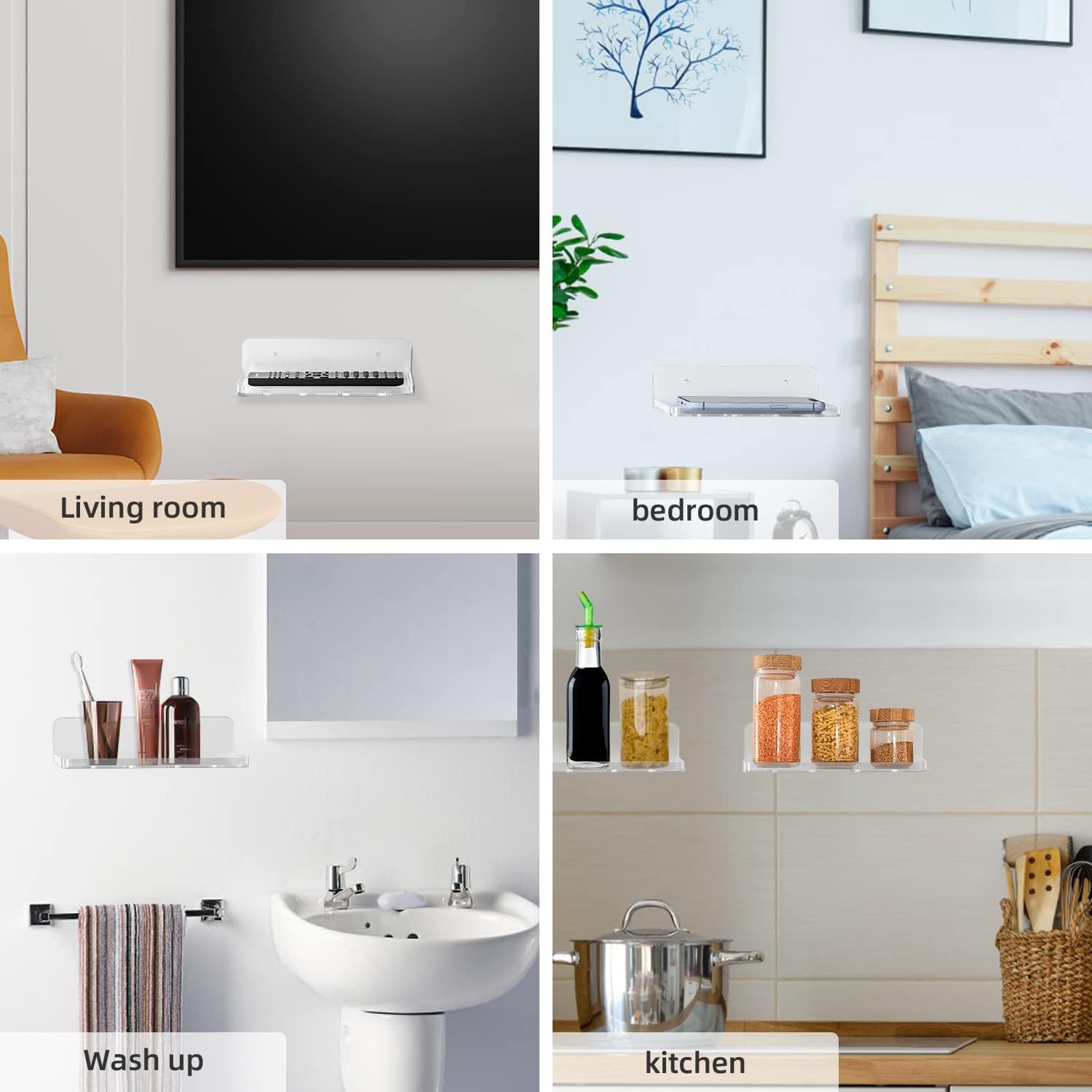 Clear Acrylic Floating Shelf 2 Pack for Wall Storage