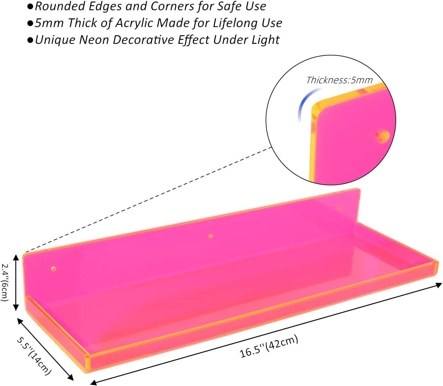 Neon Pink Floating Shelves Pack of 2
