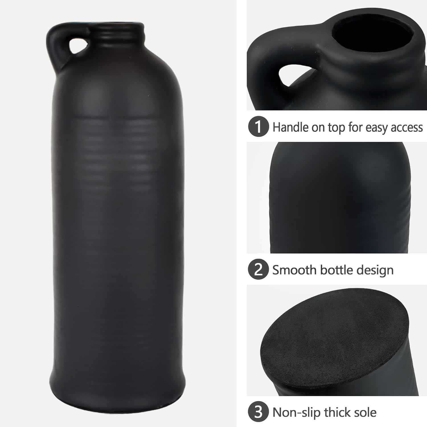 Black Ceramic Vase Set of 3 for Home Decor