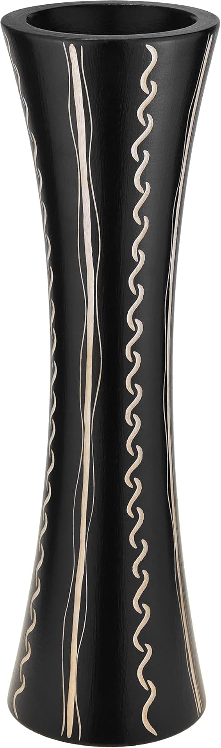 AeraVida Hand-Carved Water Ripple Black Mango Wood Table Vase