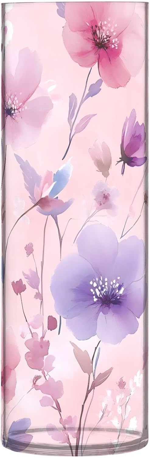 Pinkish Purple Flowers Plastic Cylinder Vase 118x39 Inch