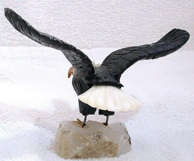 Peruvian Carved Black Onyx Snow Quartz American Eagle Base EB47